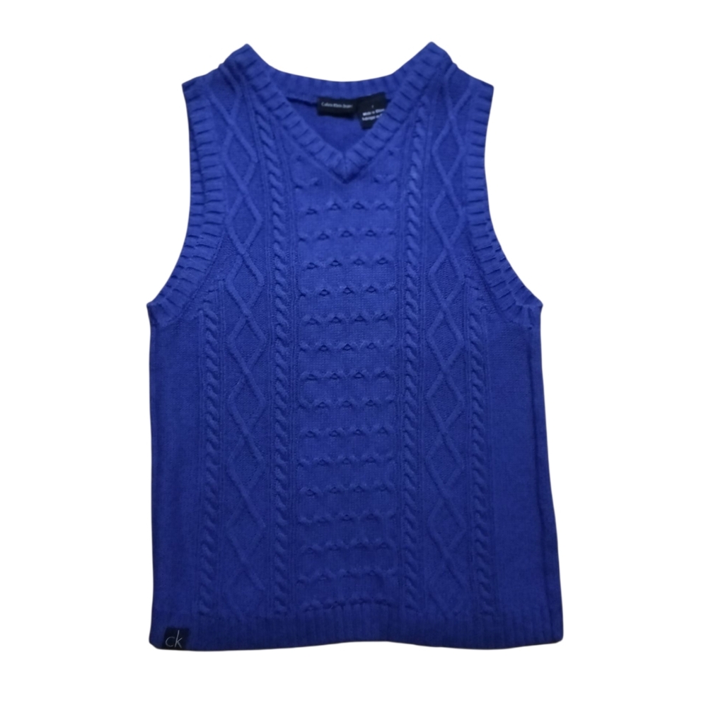 Calvin Klein  Blue Cotton Knit Sweater Vest
